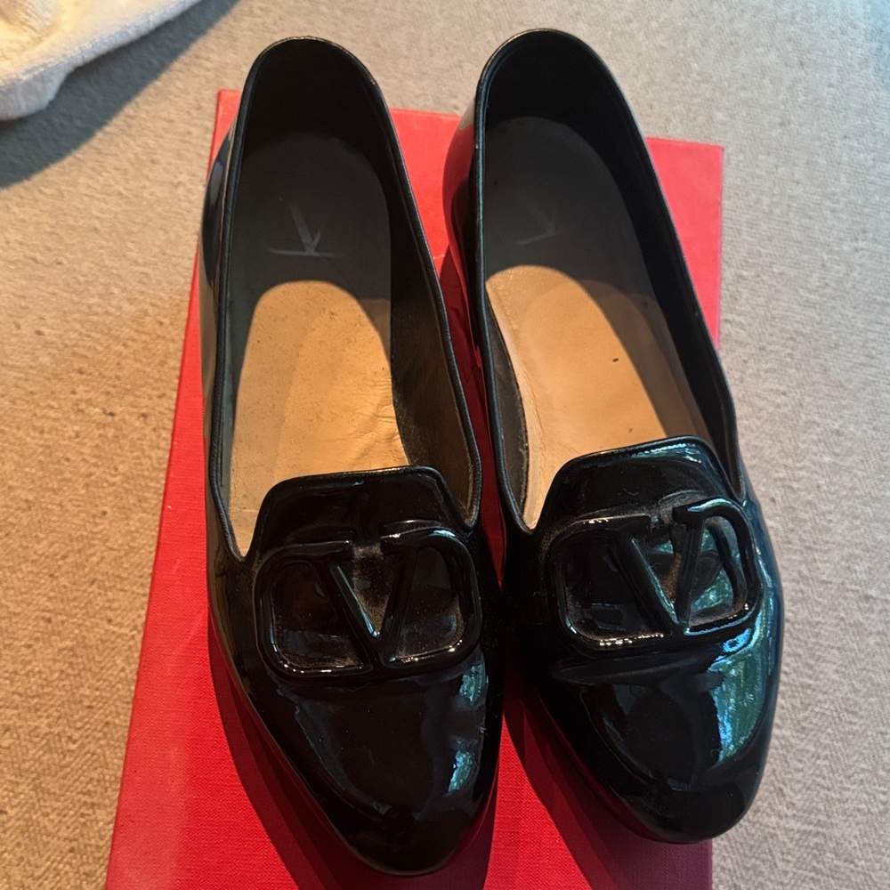 Valentino Glossy Black Loafers with Logo Detail